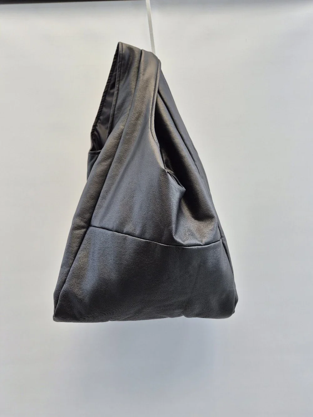 Luukaa Joy Black Faux Leather Lagenlook Hobo Bag Minimalist Slouchy Market Tote